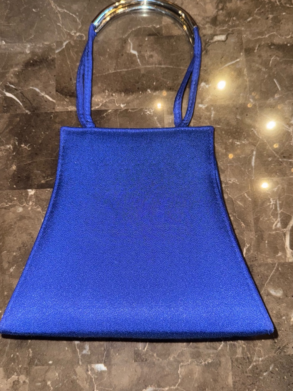 Blue Satin Evening Tote Bag with Silver Handles - Picture 3 of 3